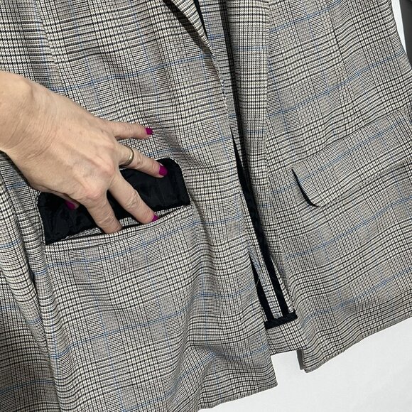 Liverpool Los Angeles Women’s Boyfriend Blazer Small Plaid Blue Beige Open Front - Picture 6 of 14